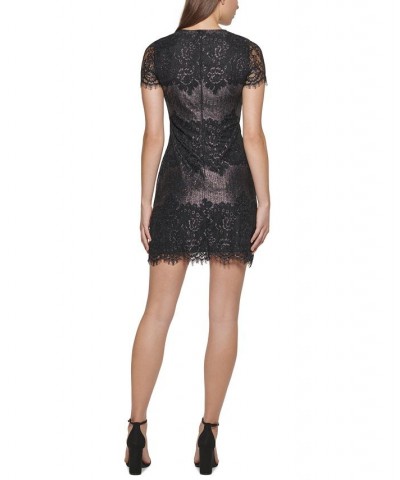 Lace Shimmer Mini Dress Black/Silver $52.48 Dresses