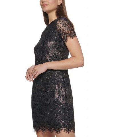 Lace Shimmer Mini Dress Black/Silver $52.48 Dresses