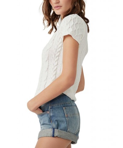 Women's Cable-Knit Baby Sweater T-Shirt Ivory/Cream $43.12 Sweaters