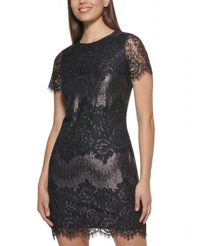 Lace Shimmer Mini Dress Black/Silver $52.48 Dresses