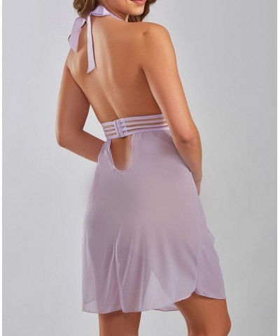 Chloe Halter Babydoll Chemise Lingerie Nightgown Online Only Purple $27.50 Lingerie