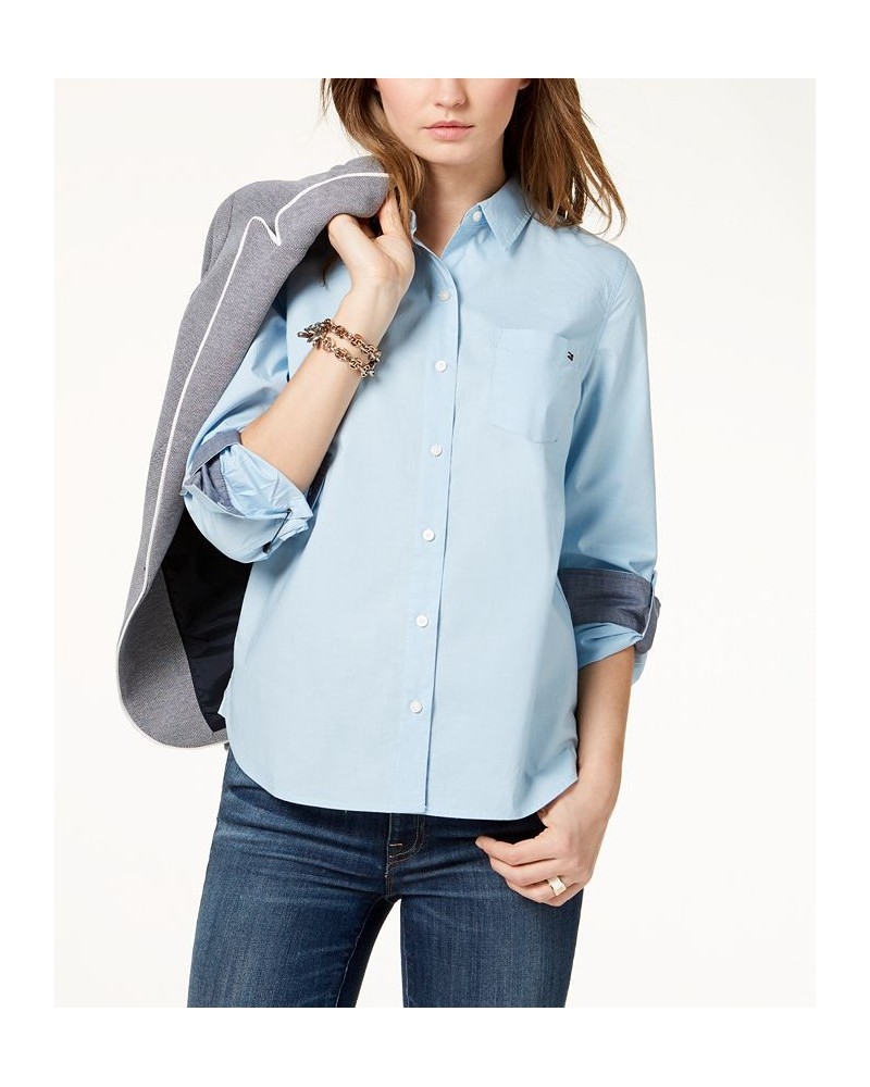 Women's Cotton Roll-Tab Button-Up Shirt Crystal Blue $26.54 Tops