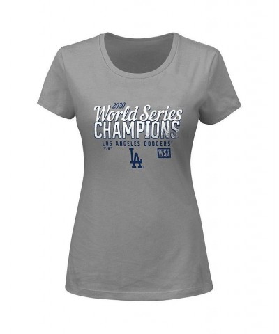 Women's Los Angeles Dodgers 2020 World Series Champions Plus Size Laser Show Scoop Neck T-shirt Heather Gray $29.49 Tops