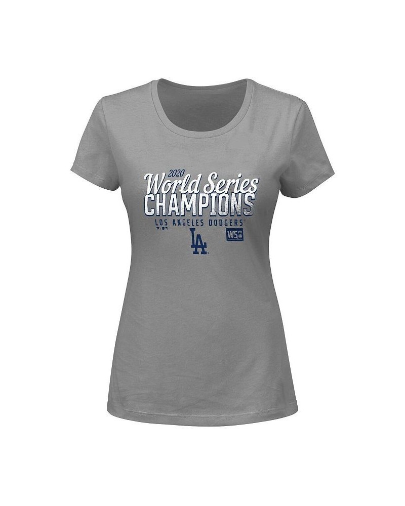 Women's Los Angeles Dodgers 2020 World Series Champions Plus Size Laser Show Scoop Neck T-shirt Heather Gray $29.49 Tops