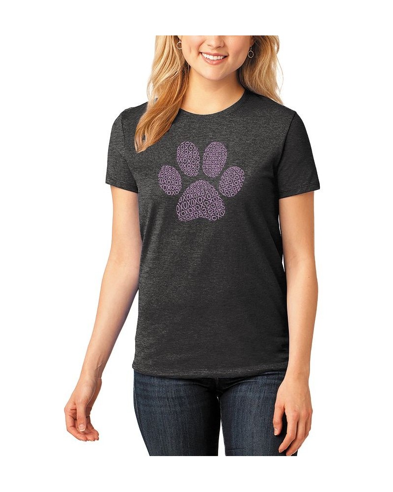 Women's Premium Blend XOXO Dog Paw Word Art T-shirt Black $19.23 Tops