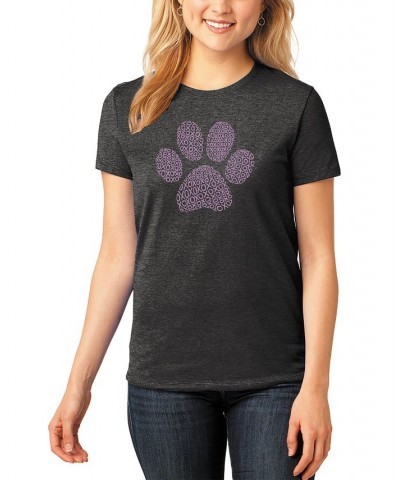 Women's Premium Blend XOXO Dog Paw Word Art T-shirt Black $19.23 Tops