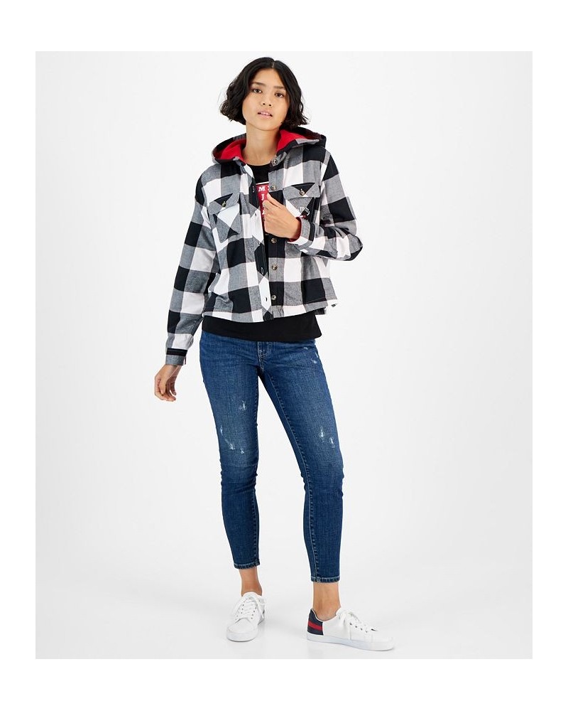 Women's Plaid Fleece-Lined Hooded Shirt-Jacket Bright White/BK $38.29 Jackets