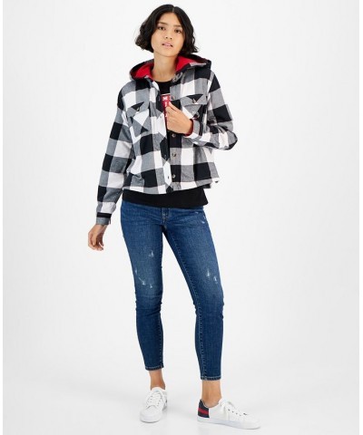 Women's Plaid Fleece-Lined Hooded Shirt-Jacket Bright White/BK $38.29 Jackets