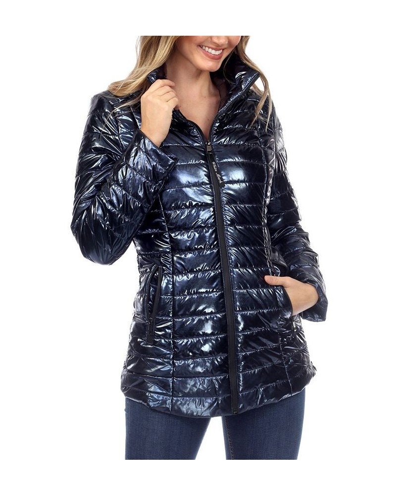 Women's Metallic Puffer Coat Blue $26.16 Coats