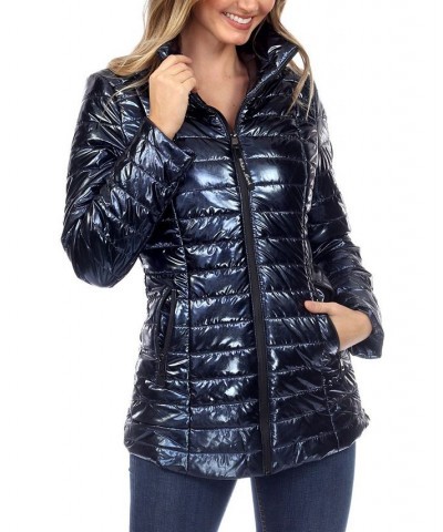 Women's Metallic Puffer Coat Blue $26.16 Coats