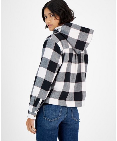 Women's Plaid Fleece-Lined Hooded Shirt-Jacket Bright White/BK $38.29 Jackets