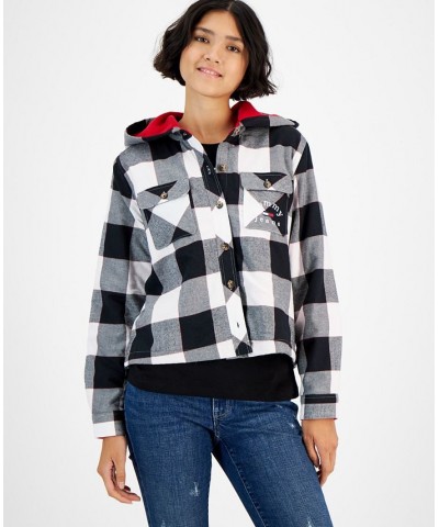 Women's Plaid Fleece-Lined Hooded Shirt-Jacket Bright White/BK $38.29 Jackets