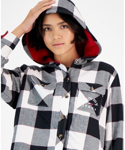 Women's Plaid Fleece-Lined Hooded Shirt-Jacket Bright White/BK $38.29 Jackets