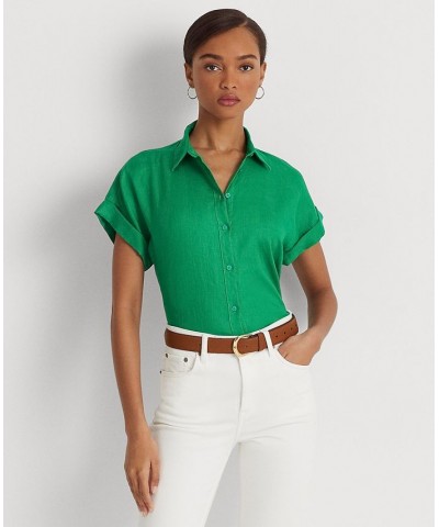 Dolman-Sleeve Linen Shirt Palm Leaf $53.66 Tops