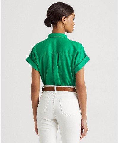 Dolman-Sleeve Linen Shirt Palm Leaf $53.66 Tops