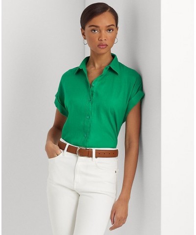 Dolman-Sleeve Linen Shirt Palm Leaf $53.66 Tops