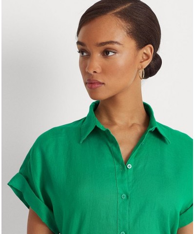 Dolman-Sleeve Linen Shirt Palm Leaf $53.66 Tops