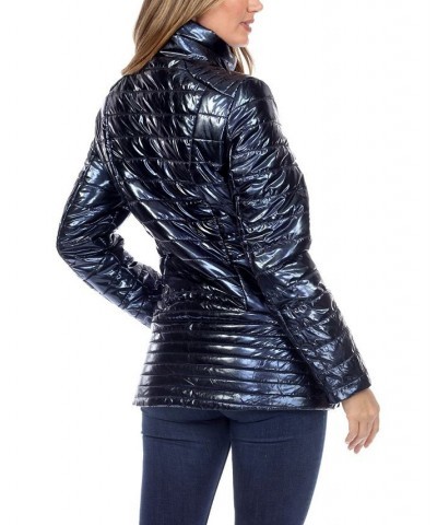 Women's Metallic Puffer Coat Blue $26.16 Coats