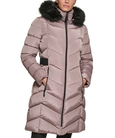 Women's Faux-Fur-Trim-Hooded Puffer Coat Purple $68.40 Coats