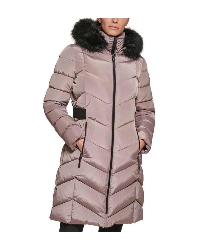 Women's Faux-Fur-Trim-Hooded Puffer Coat Purple $68.40 Coats