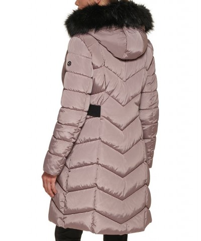 Women's Faux-Fur-Trim-Hooded Puffer Coat Purple $68.40 Coats