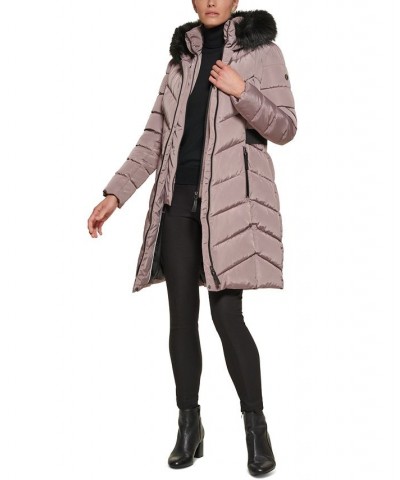 Women's Faux-Fur-Trim-Hooded Puffer Coat Purple $68.40 Coats