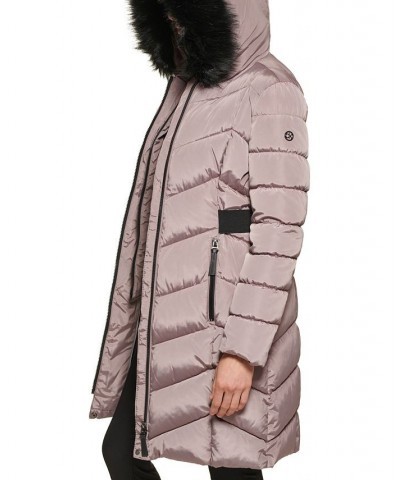 Women's Faux-Fur-Trim-Hooded Puffer Coat Purple $68.40 Coats