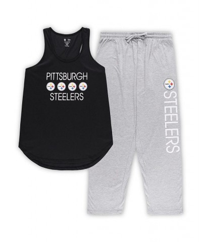 Women's Black Gold Pittsburgh Steelers Plus Size Meter Tank Top and Pants Sleep Set Black, Gold $36.90 Pajama