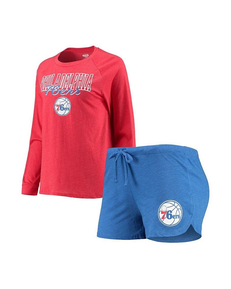 Women's Philadelphia 76ers Raglan Long Sleeve T-shirt and Shorts Sleep Set Heathered Royal, Heathered Red $29.25 Pajama