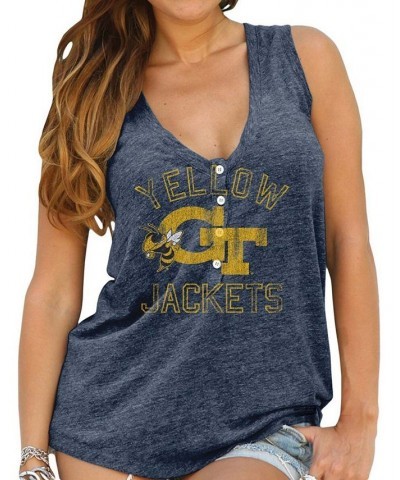 Women's Navy Georgia Tech Yellow Jackets Relaxed Henley V-Neck Tri-Blend Tank Top Navy $19.32 Tops