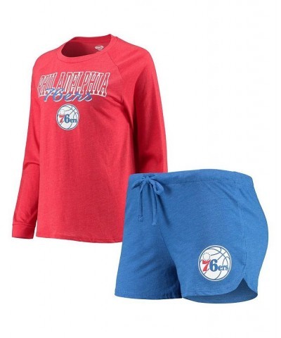 Women's Philadelphia 76ers Raglan Long Sleeve T-shirt and Shorts Sleep Set Heathered Royal, Heathered Red $29.25 Pajama