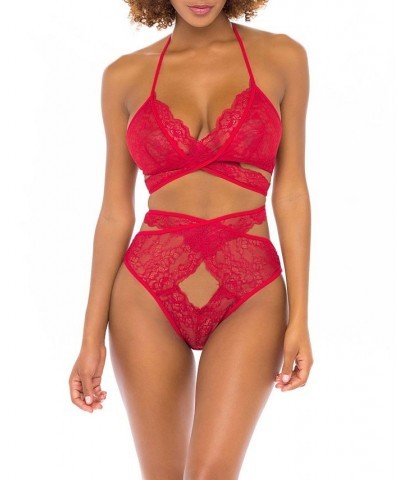 Women's Cut Out Lace & Ties 2pc Lingerie Set Red $14.17 Lingerie