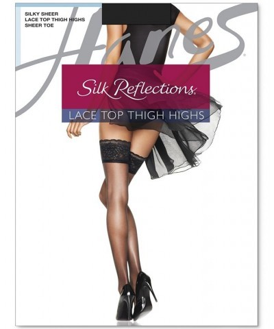 Silk Reflections Lace Top Thigh Highs Pantyhose Jet $13.34 Hosiery