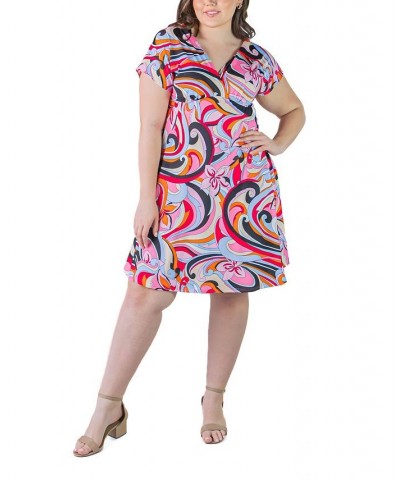 Plus Size Empire Waist Flowy Knee Length Dress Red Multi $24.90 Dresses