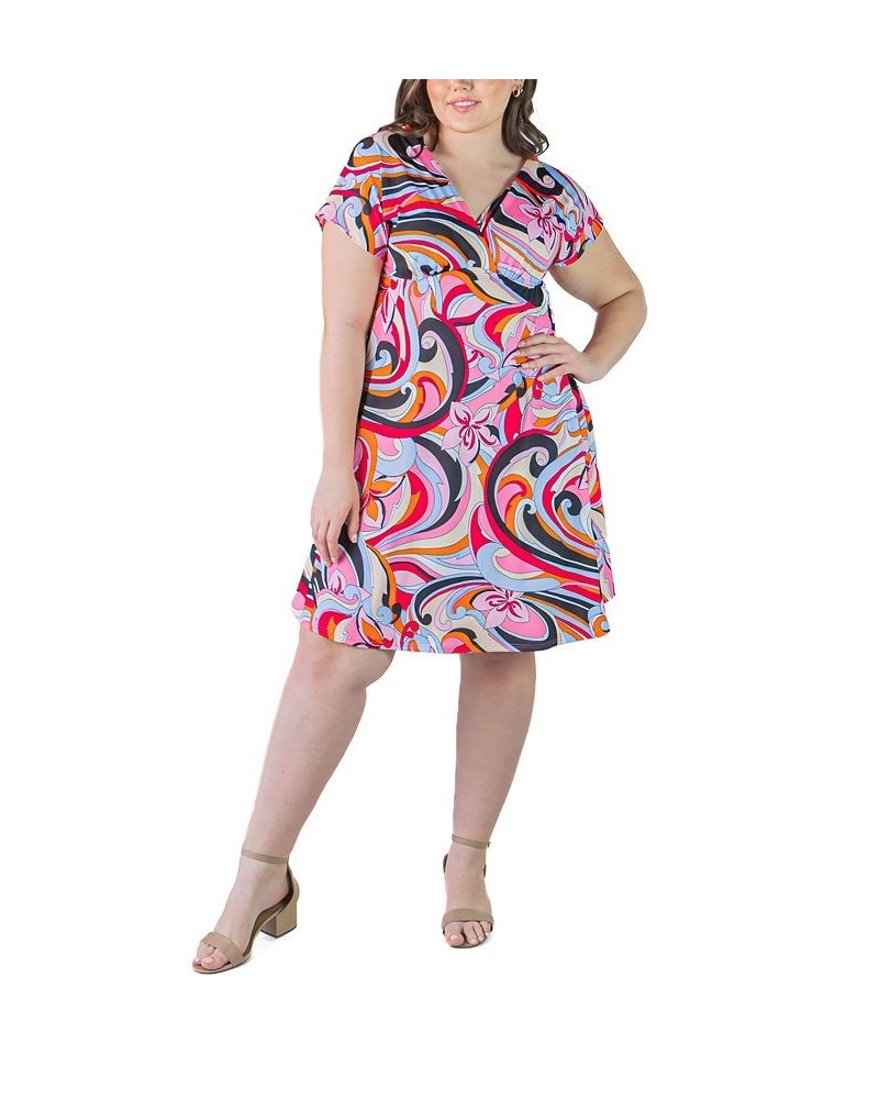 Plus Size Empire Waist Flowy Knee Length Dress Red Multi $24.90 Dresses