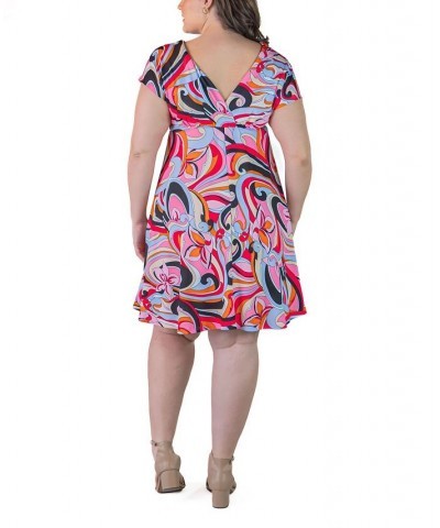 Plus Size Empire Waist Flowy Knee Length Dress Red Multi $24.90 Dresses