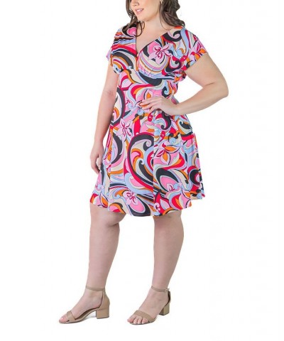 Plus Size Empire Waist Flowy Knee Length Dress Red Multi $24.90 Dresses