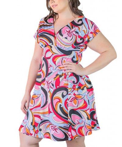 Plus Size Empire Waist Flowy Knee Length Dress Red Multi $24.90 Dresses