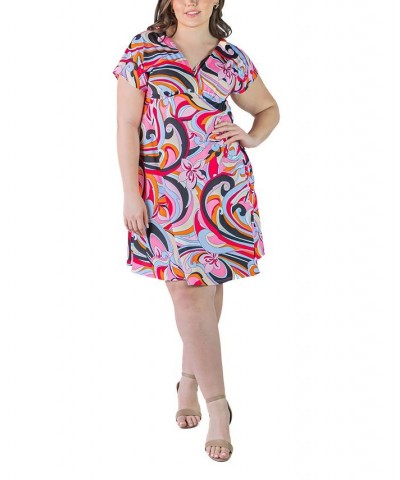 Plus Size Empire Waist Flowy Knee Length Dress Red Multi $24.90 Dresses