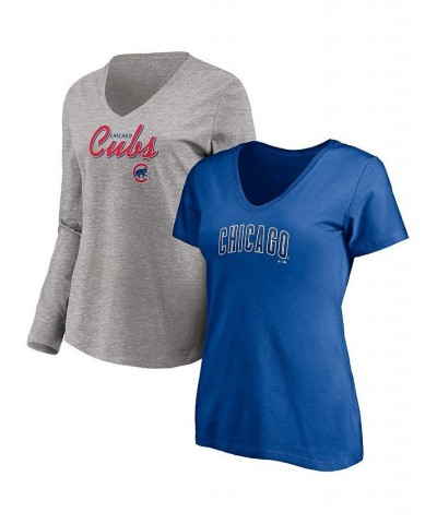 Women's Branded Royal Heathered Gray Chicago Cubs Team V-Neck T-shirt Combo Set Royal, Heathered Gray $26.40 Tops