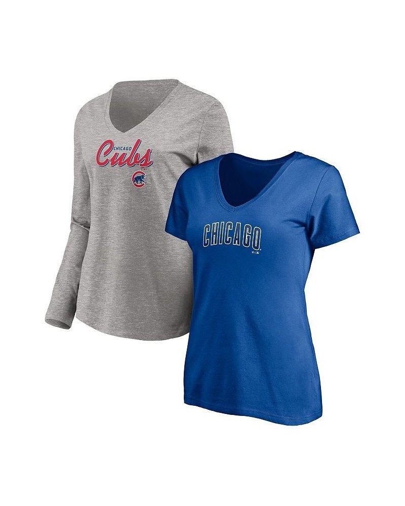 Women's Branded Royal Heathered Gray Chicago Cubs Team V-Neck T-shirt Combo Set Royal, Heathered Gray $26.40 Tops