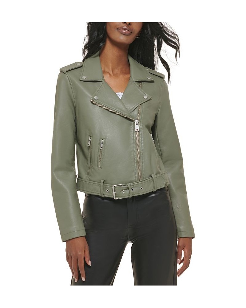 Women's Faux-Leather Moto Jacket Sage $40.18 Jackets