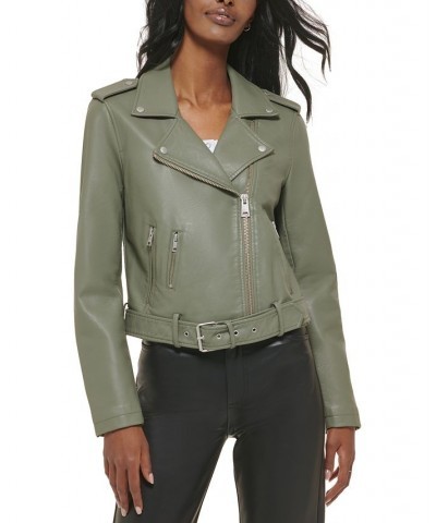 Women's Faux-Leather Moto Jacket Sage $40.18 Jackets