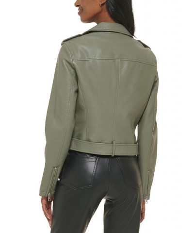 Women's Faux-Leather Moto Jacket Sage $40.18 Jackets