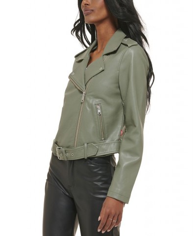 Women's Faux-Leather Moto Jacket Sage $40.18 Jackets