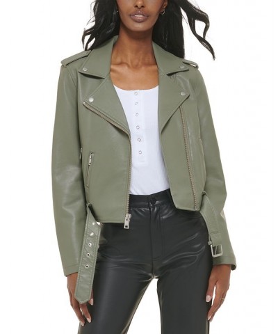 Women's Faux-Leather Moto Jacket Sage $40.18 Jackets