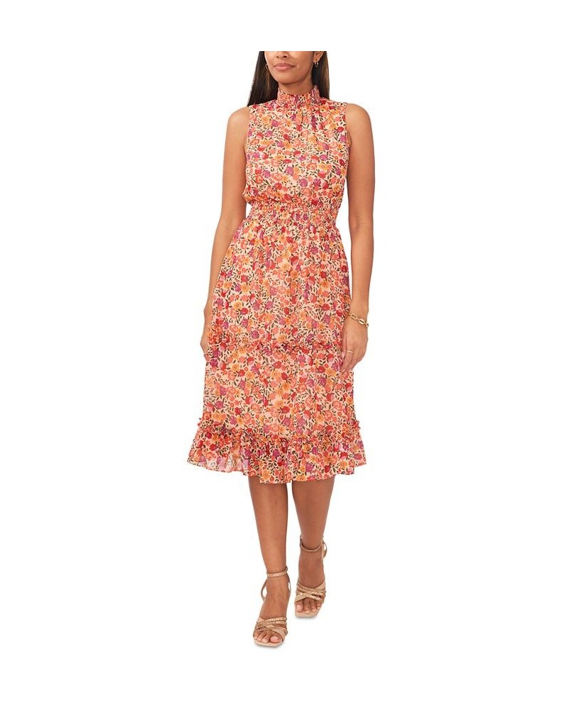 Women's Smocked Chiffon Ruffled Tiered Midi Dress Peach/multi $49.50 Dresses