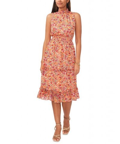 Women's Smocked Chiffon Ruffled Tiered Midi Dress Peach/multi $49.50 Dresses