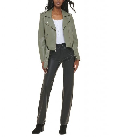 Women's Faux-Leather Moto Jacket Sage $40.18 Jackets