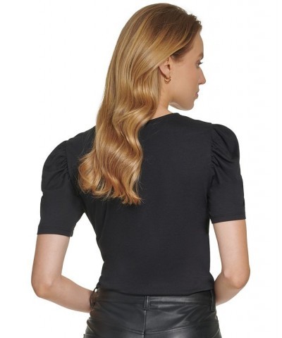 Women's Gold Foil Puff-Sleeve T-Shirt Black $36.57 Tops